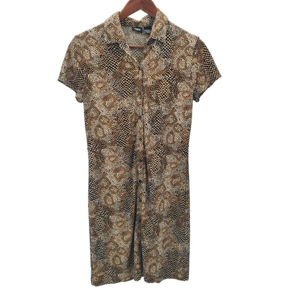 Womens Snakeskin Button Front Bodycon Dress Size 8 Short Sleeve Animal Print - Picture 4 of 11